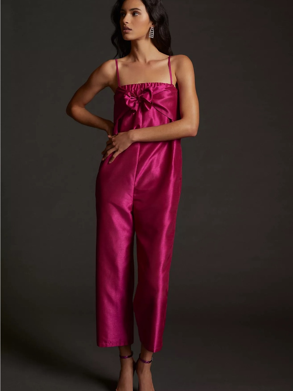 Hutch by Anthropologie Satin Bow-Front Jumpsuit - Pink (NWT) Size Medium